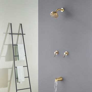 2-Handle Bath and Shower Trim Kit with Diverter Tub Spout 6-Setting Tub Shower Faucet with Valve In Matte Black, Brushed Nickel, Brushed Gold